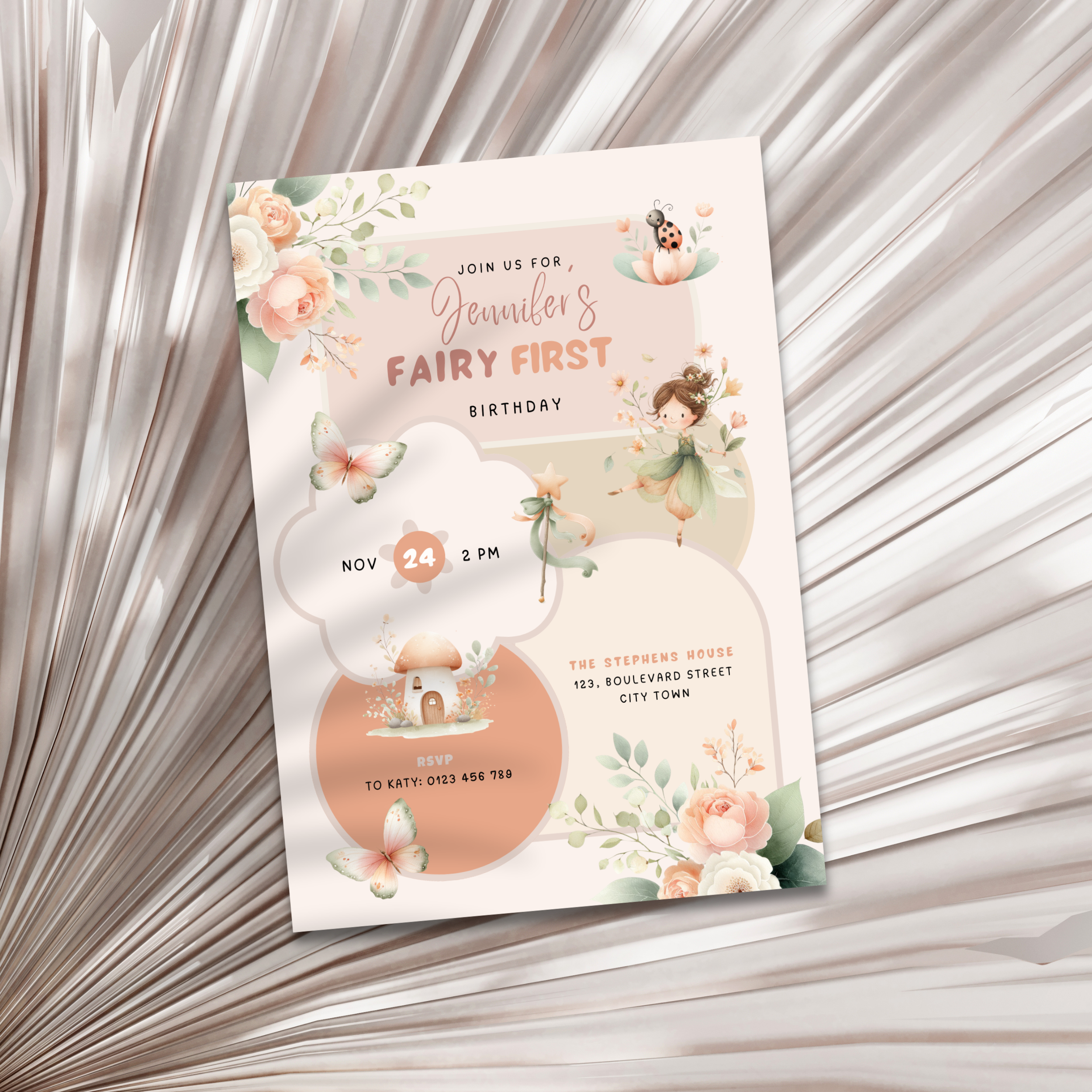 Fairy First Birthday Invitation Girls
