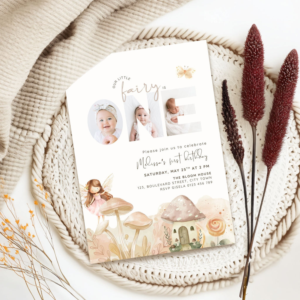 Fairy First Birthday Photo Invitation Template Girls