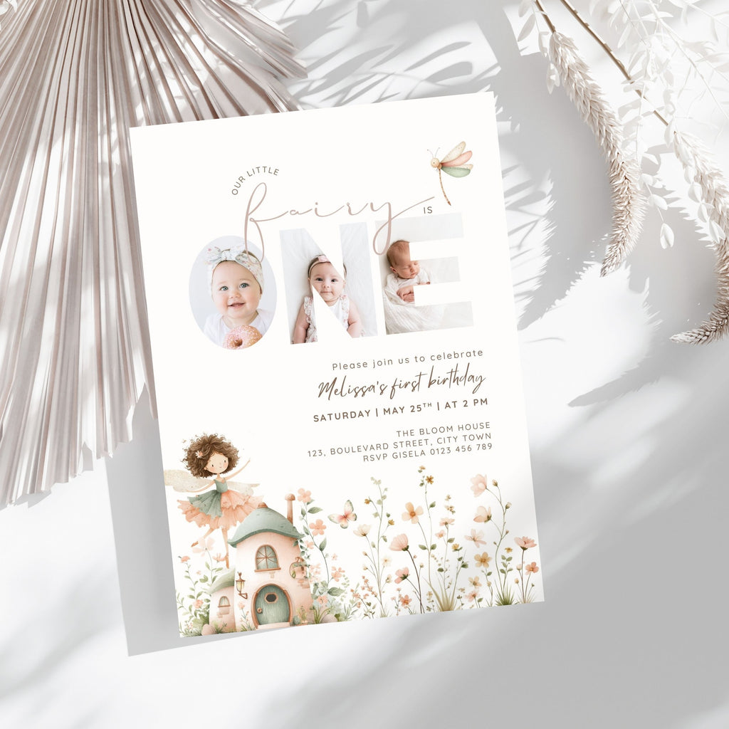 Fairy First Birthday Photo Invitation Template