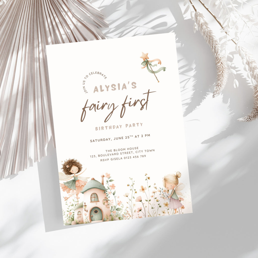 Pastel Fairy First Birthday Invitation Template