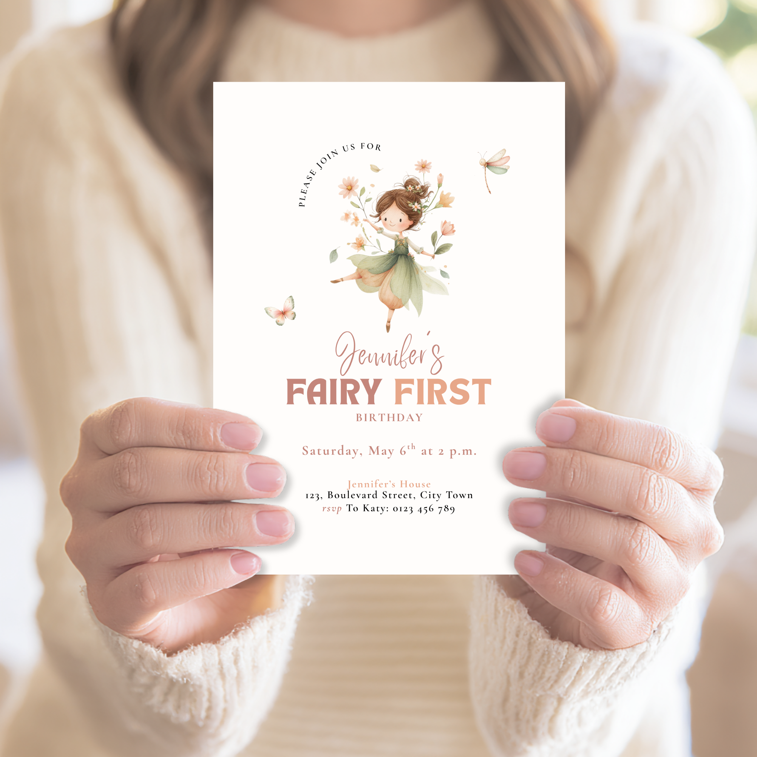 Pastel Fairy First Birthday Invitation Girls