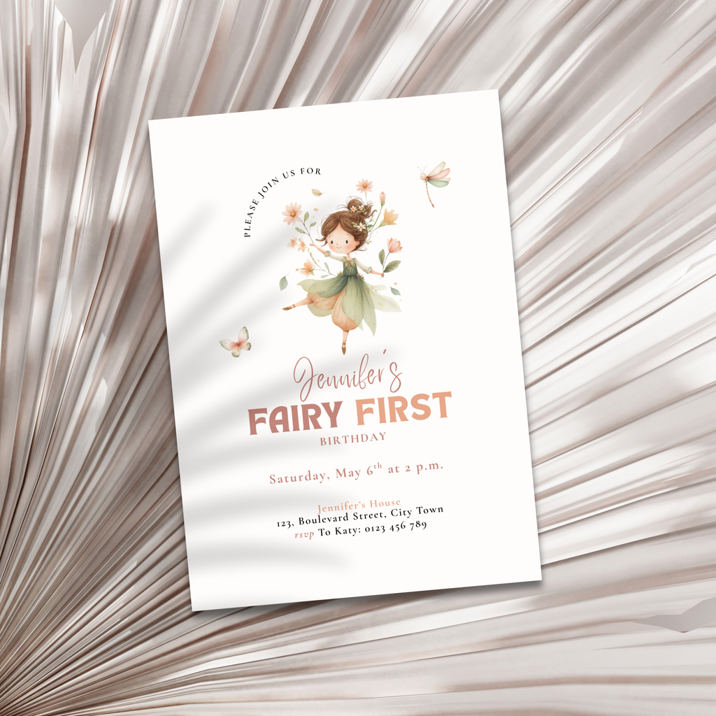 Pastel Fairy First Birthday Invitation Girls