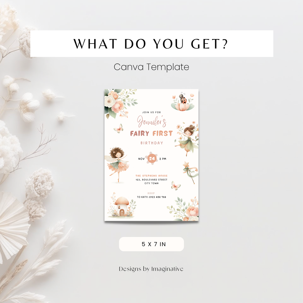 Pastel Fairy First Birthday Invitation Girls