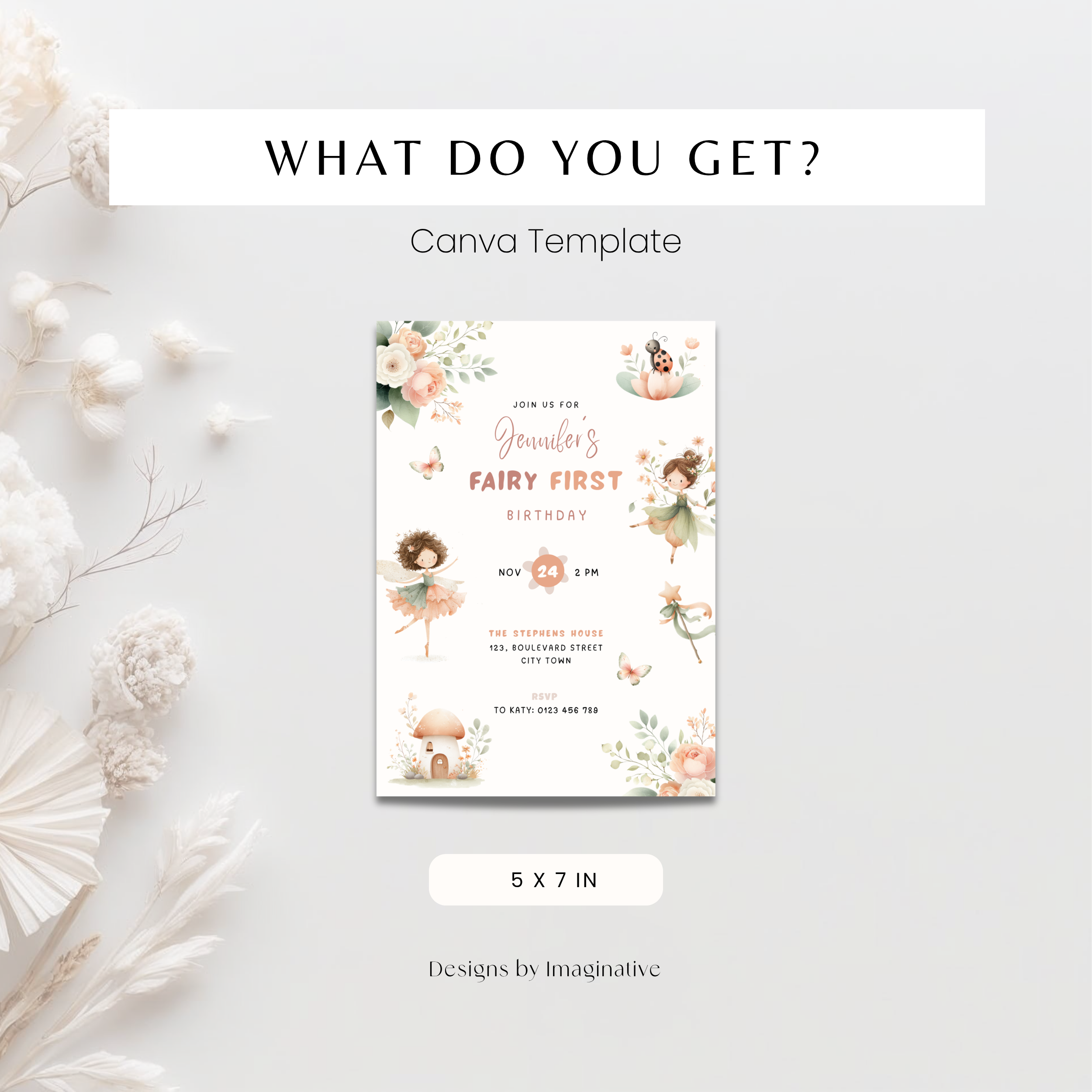 Pastel Fairy First Birthday Invitation Girls