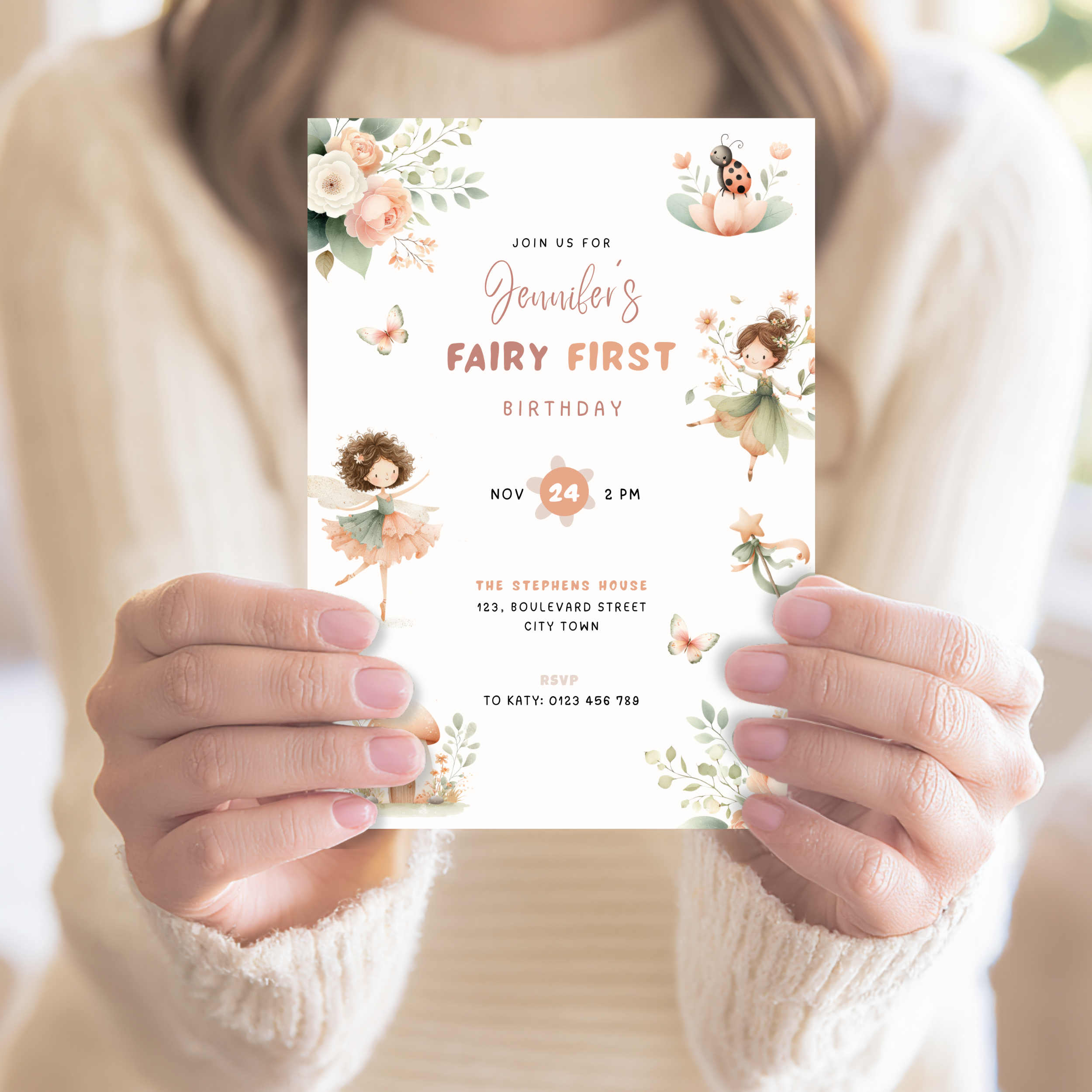 Pastel Fairy First Birthday Invitation Girls