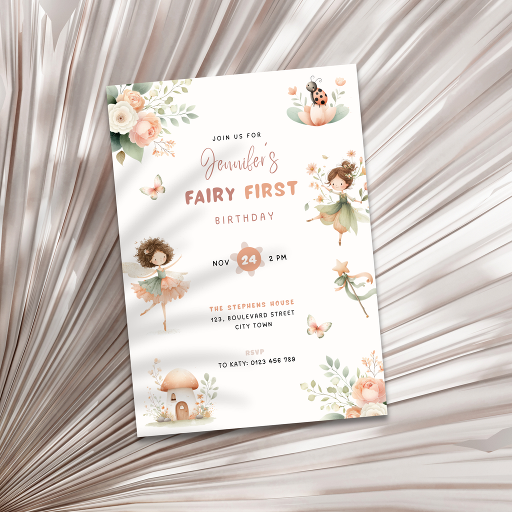 Pastel Fairy First Birthday Invitation Girls