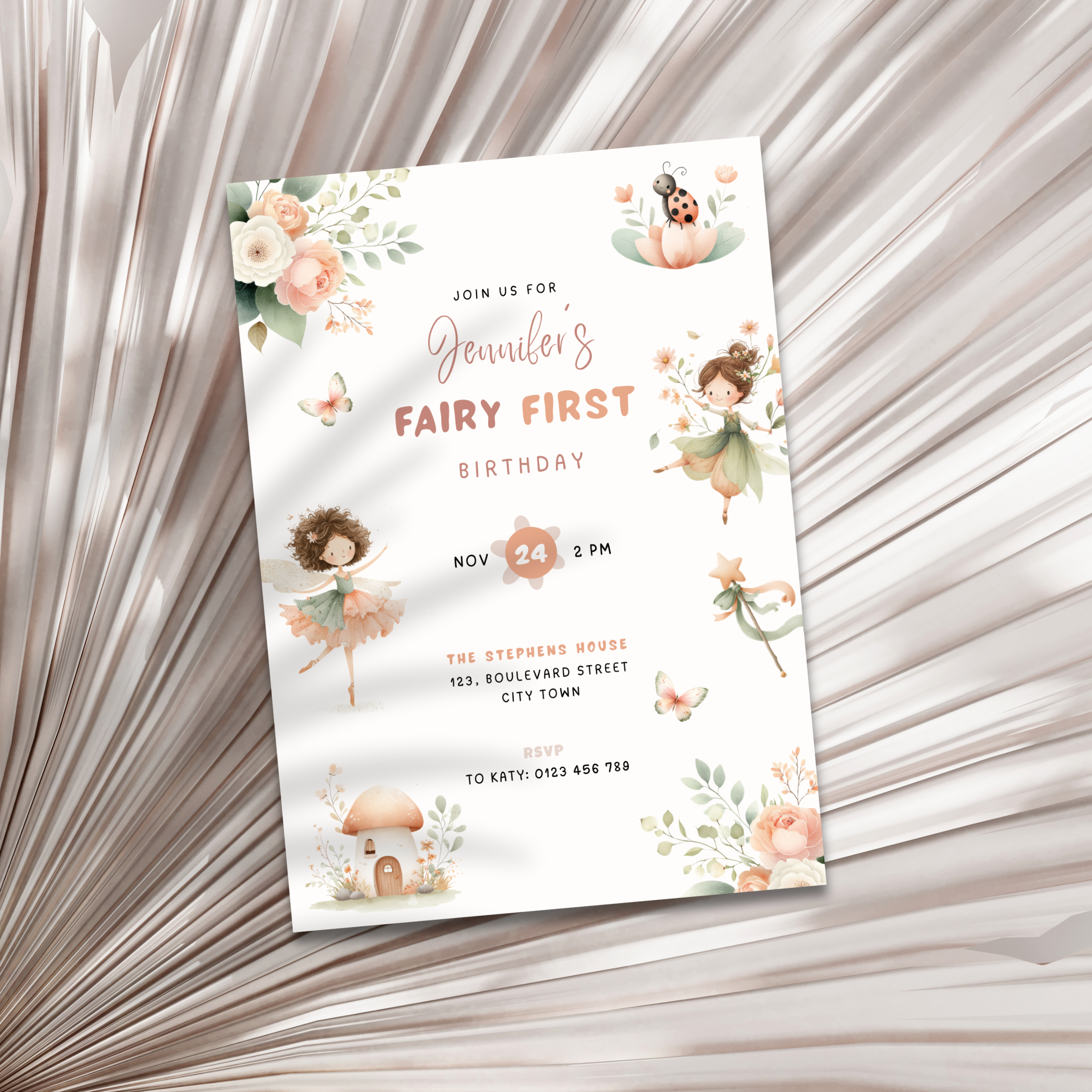 Pastel Fairy First Birthday Invitation Girls