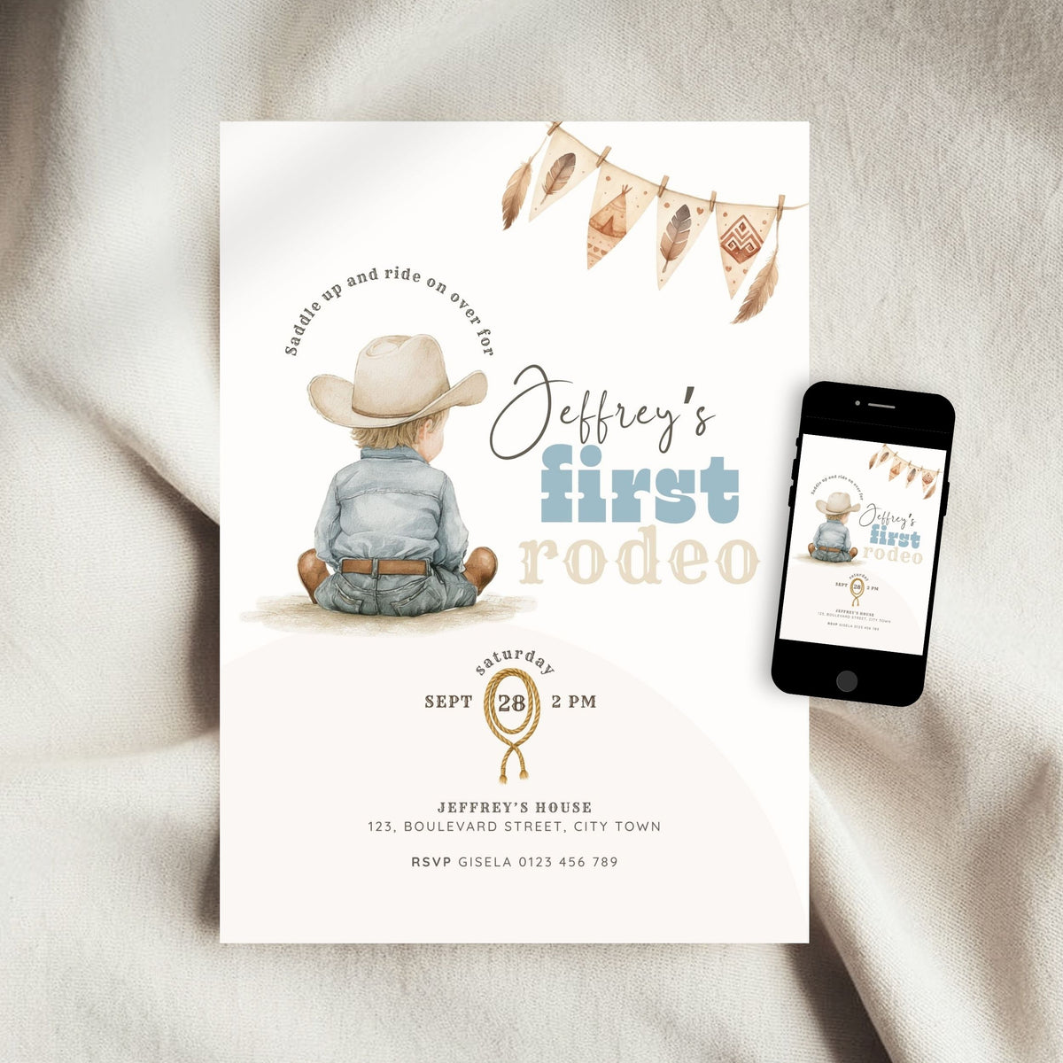 First Rodeo Birthday Invitation Template Boys – image 3
