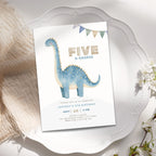 Dinosaur Five A-Saurus 5th Birthday Invitation Boys