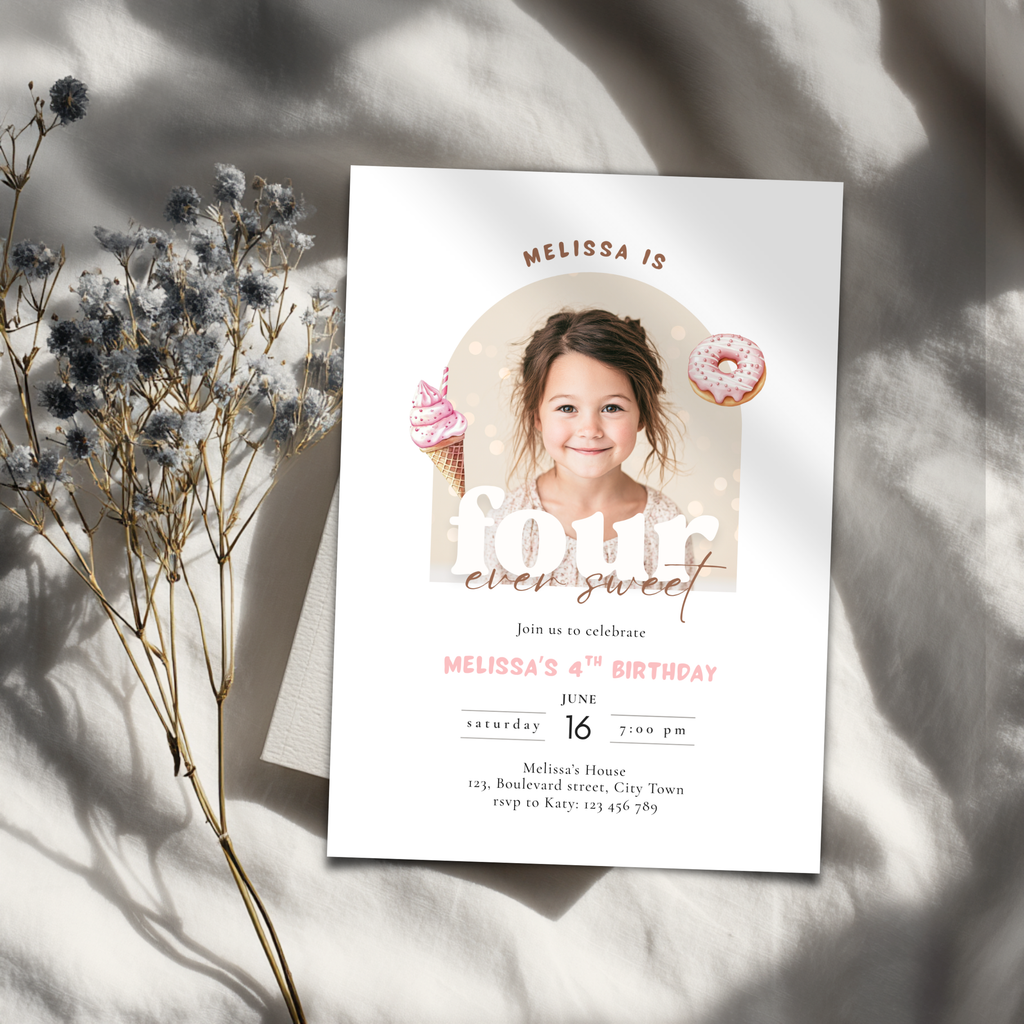 Four Ever Sweet Birthday Invitation Photo Girls
