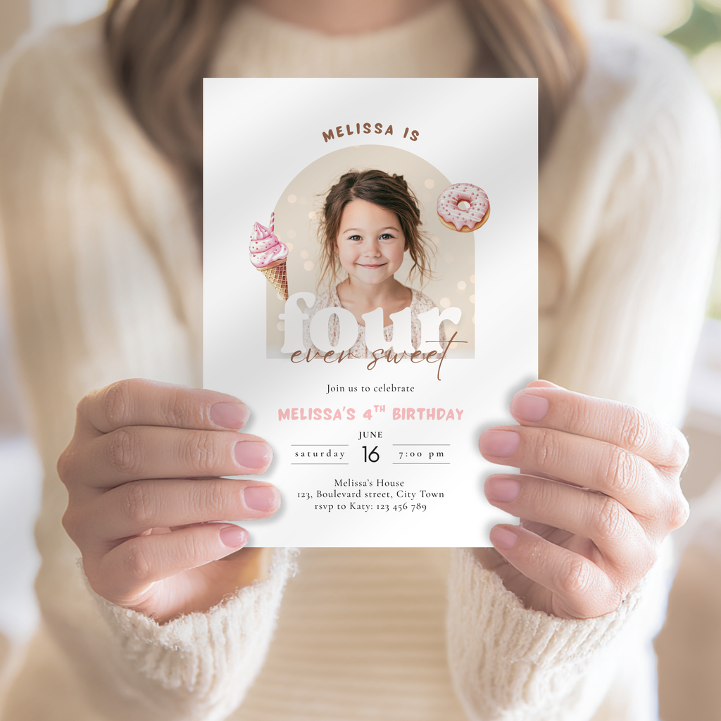 Four Ever Sweet Birthday Invitation Photo Girls