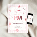 8th birthday invitation template preview, editable in Canva, whimsical pink theme