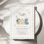Fun to Be One Photo 1st Birthday Invitation Template Boys – image 1