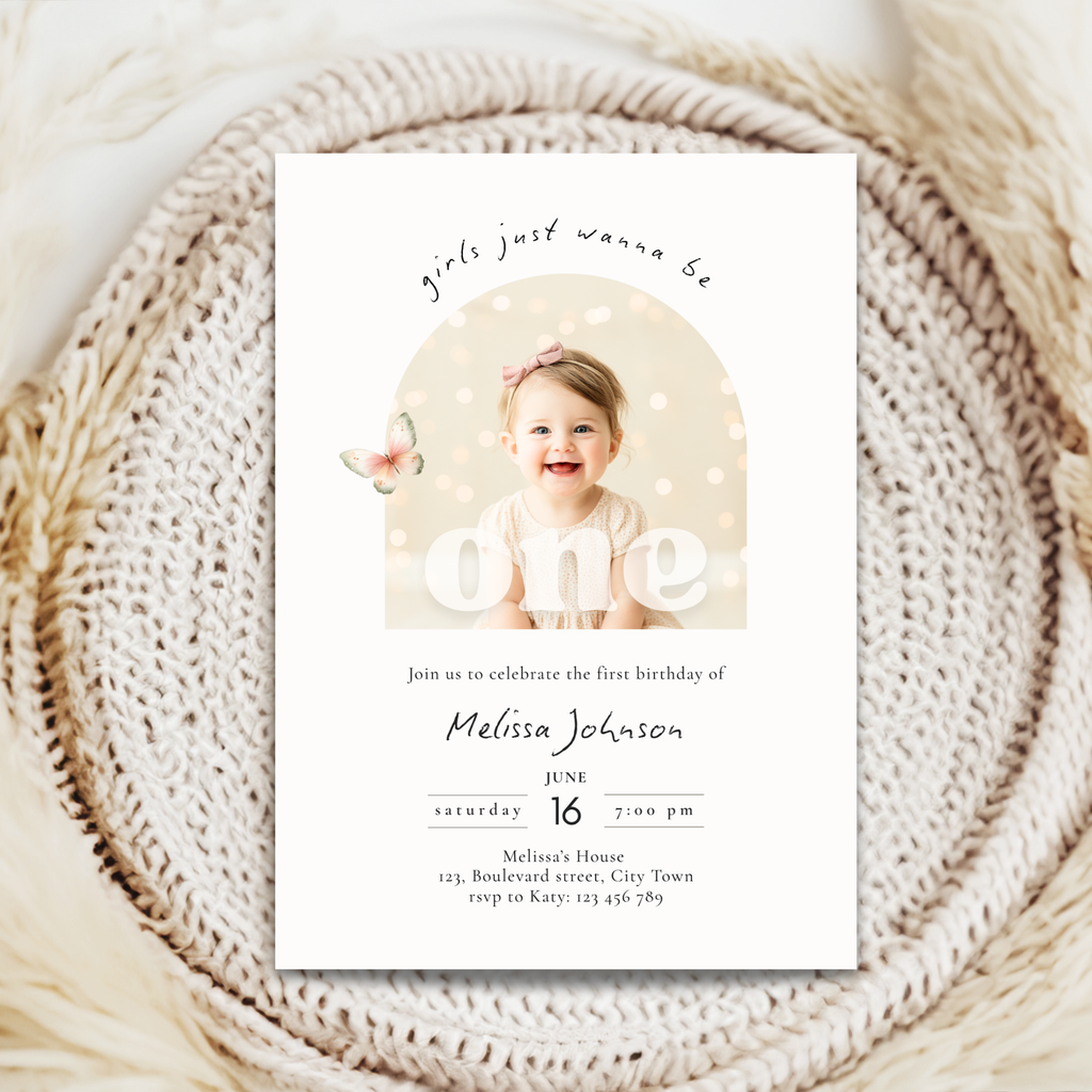 Girls Just Wanna Be One Birthday Invitation Photo