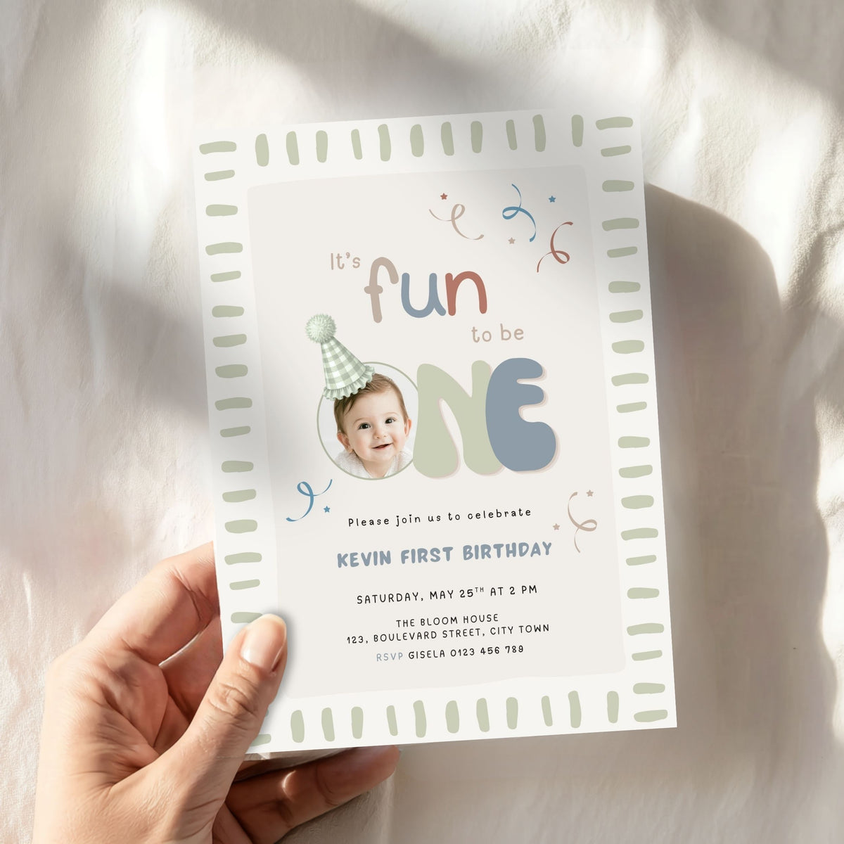 Fun to Be One Photo 1st Birthday Invitation Template Boys – image 2