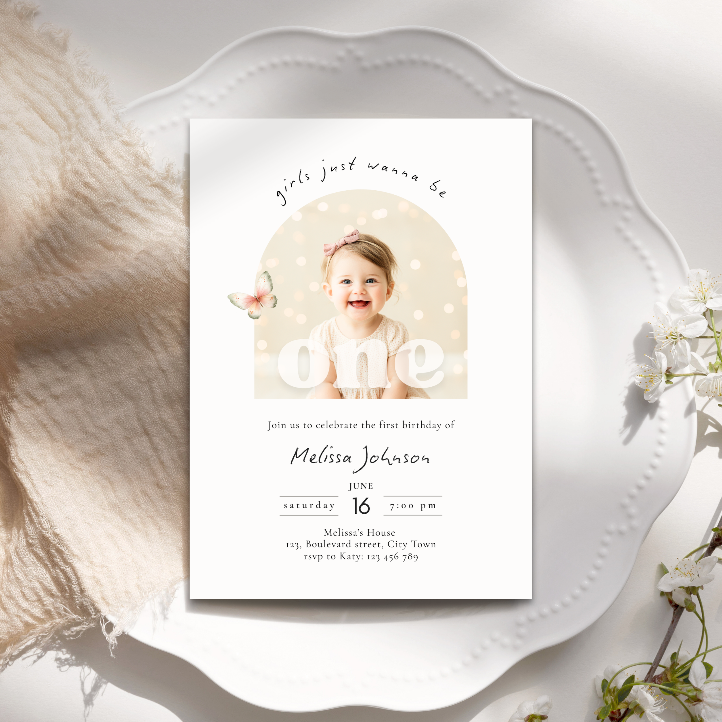 Girls Just Wanna Be One Birthday Invitation Photo