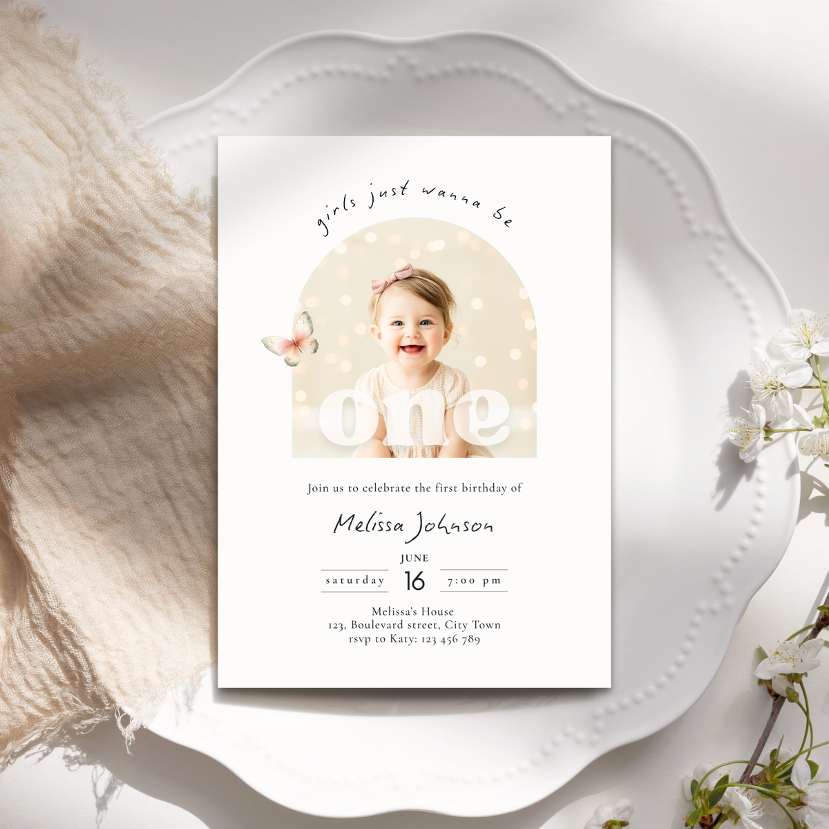 Girls just wanna be one 1st birthday photo invitation template