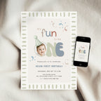 Fun to Be One Photo 1st Birthday Invitation Template Boys – image 3