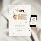 Sage Green Fun to Be One Photo 1st Birthday Invitation Template Boys – image 4