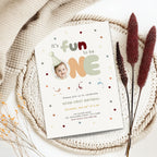 Sage Green Fun to Be One Photo 1st Birthday Invitation Template Boys – image 1