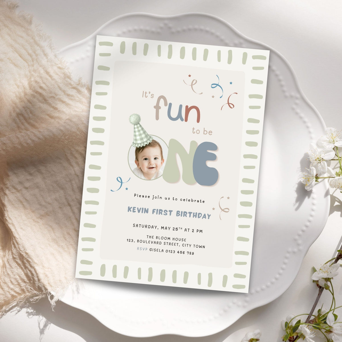 Fun to Be One Photo 1st Birthday Invitation Template Boys – image 5