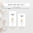 What you get: gold Christmas tree invitation template for phones, editable in Canva