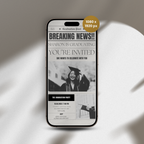 Phone displaying a graduation invitation on a light background