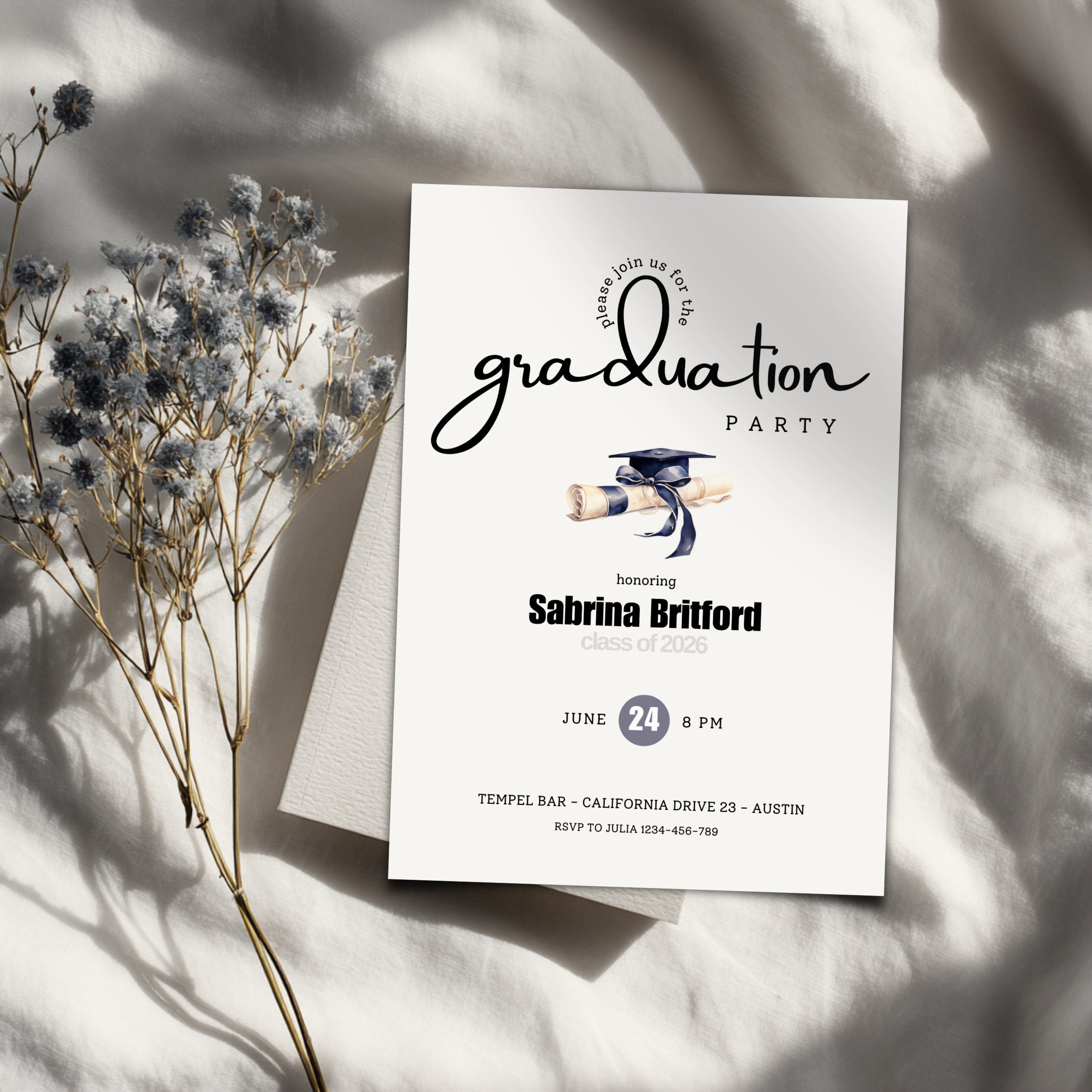 Minimal Elegant Graduation Party Invitation