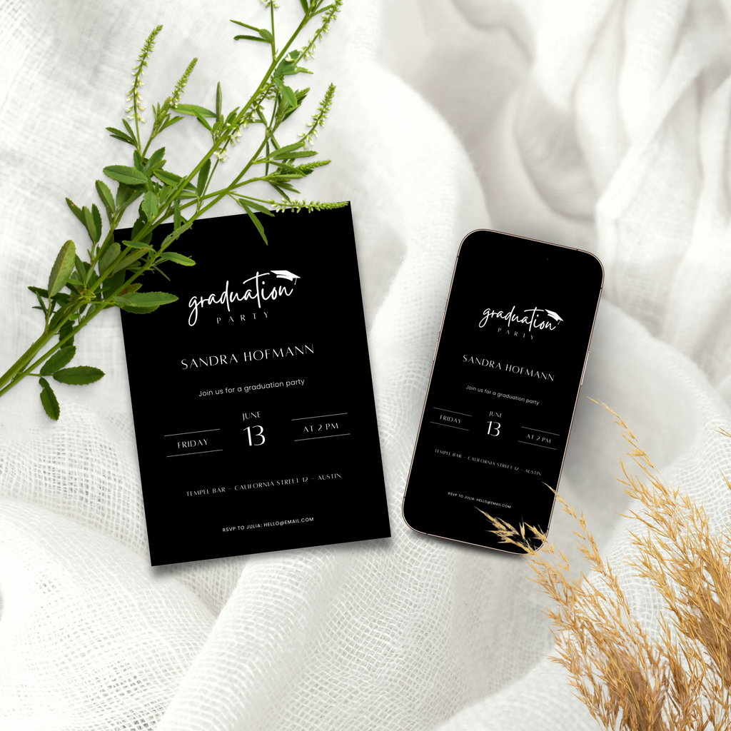 Minimal Black Graduation Invitation Party