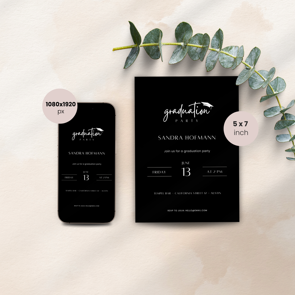 Minimal Black Graduation Invitation Party