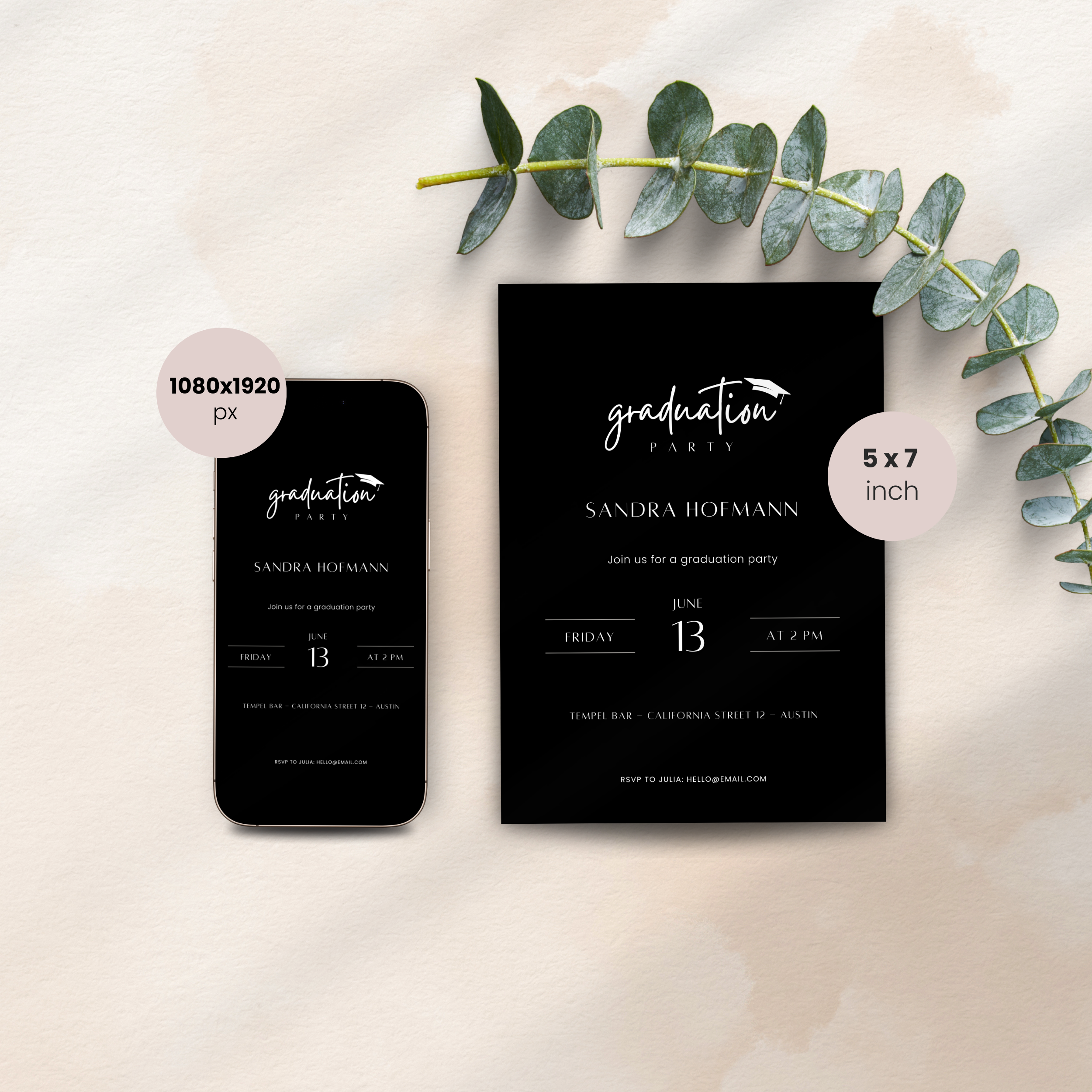 Minimal Black Graduation Invitation Party