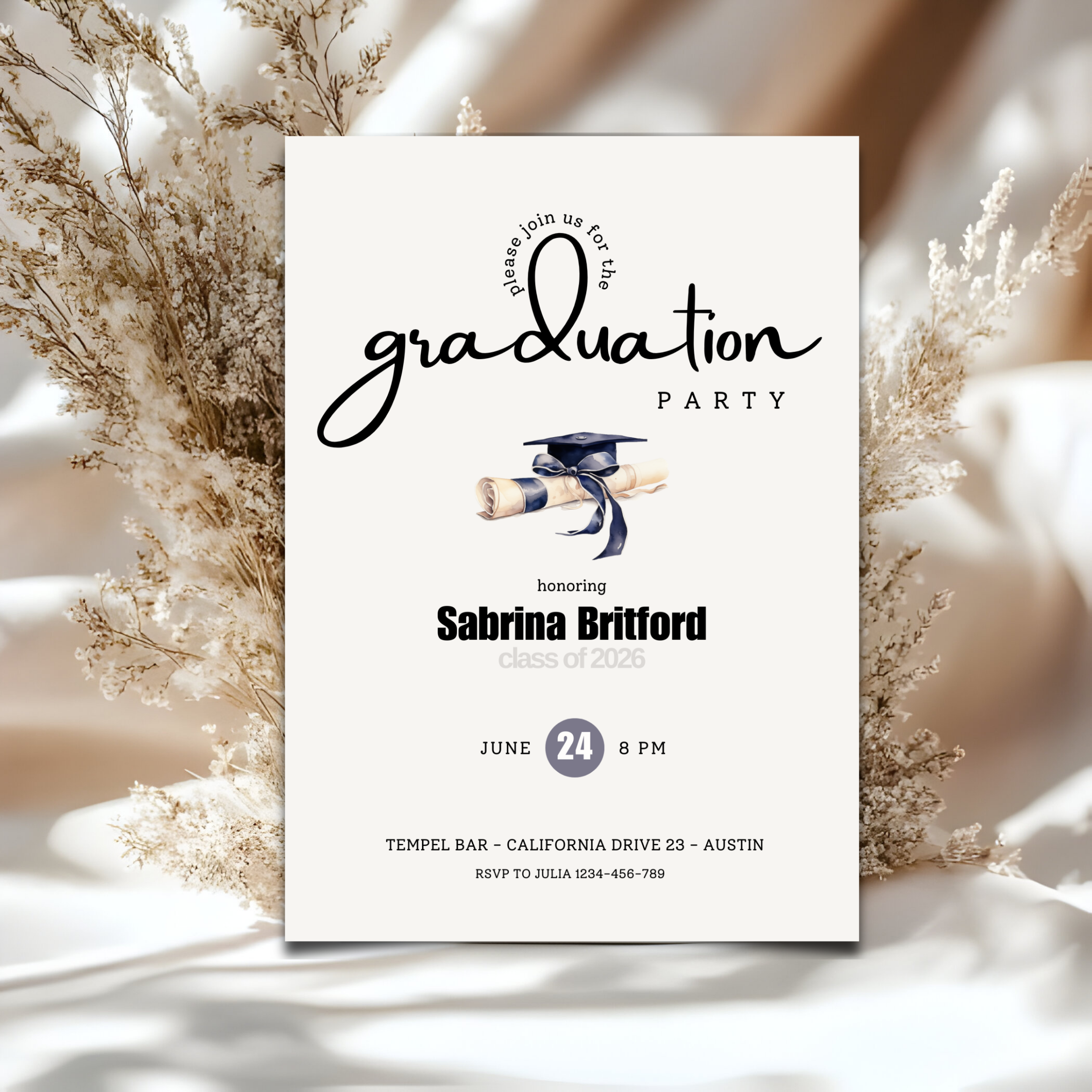 Minimal Elegant Graduation Party Invitation