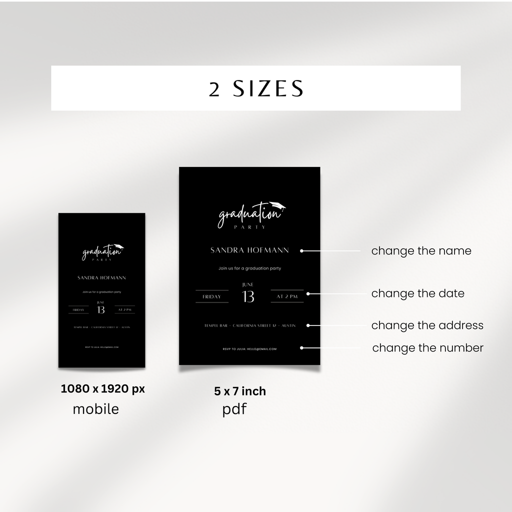 Minimal Black Graduation Invitation Party