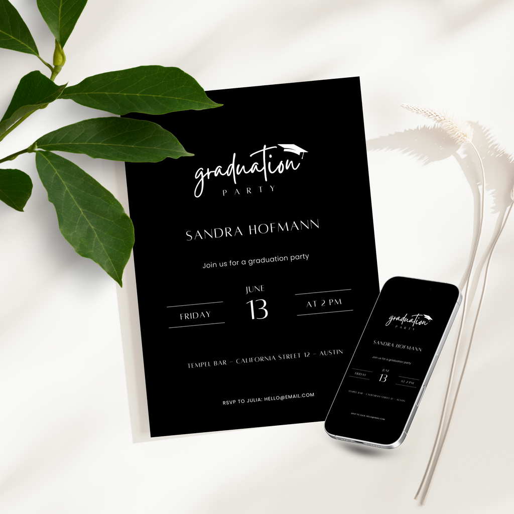 Minimal Black Graduation Invitation Party
