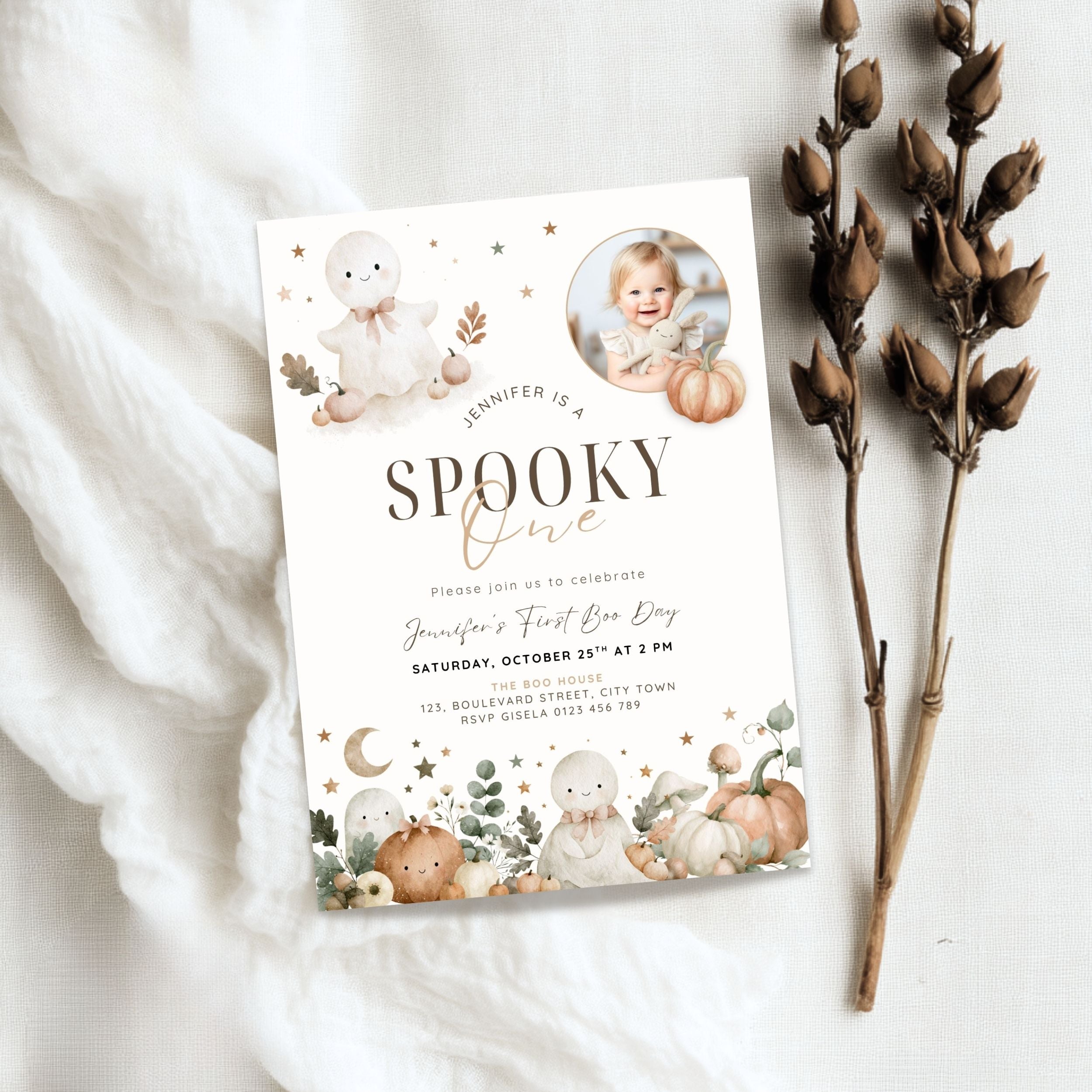 Halloween Spooky One First Birthday Invitation Template