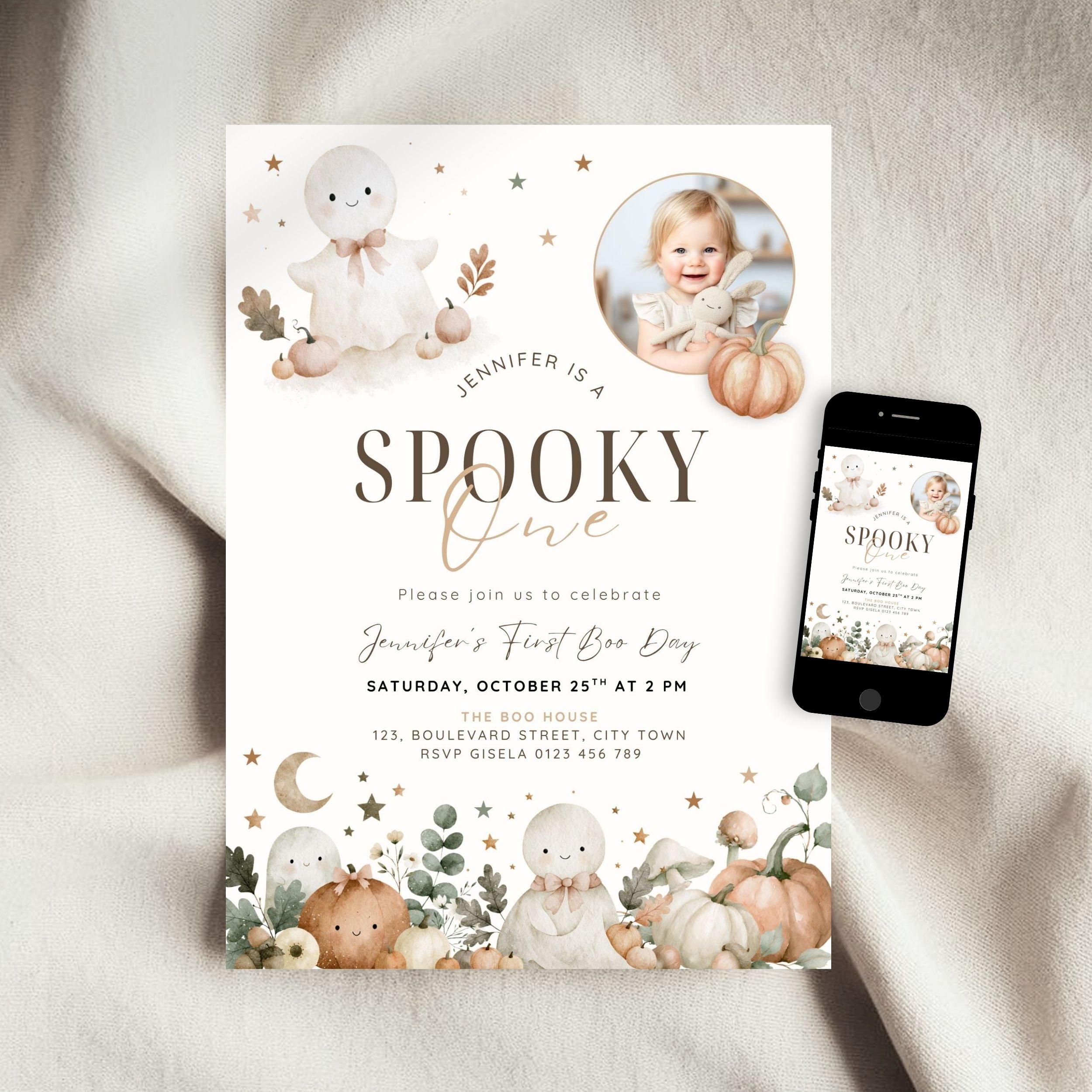 Halloween Spooky One First Birthday Invitation Template