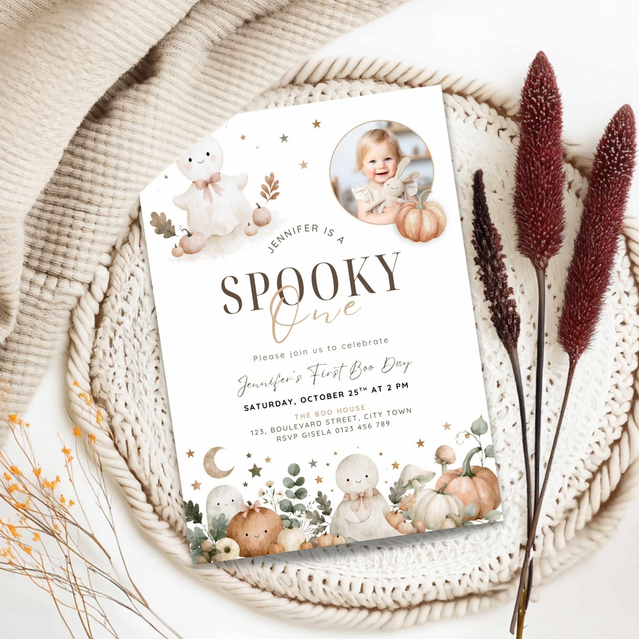 Halloween Spooky One First Birthday Invitation Template