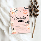 Halloween Pink Spooky One Birthday Invitation Girls