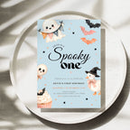 Halloween Blue Spooky One Birthday Invitation Boys
