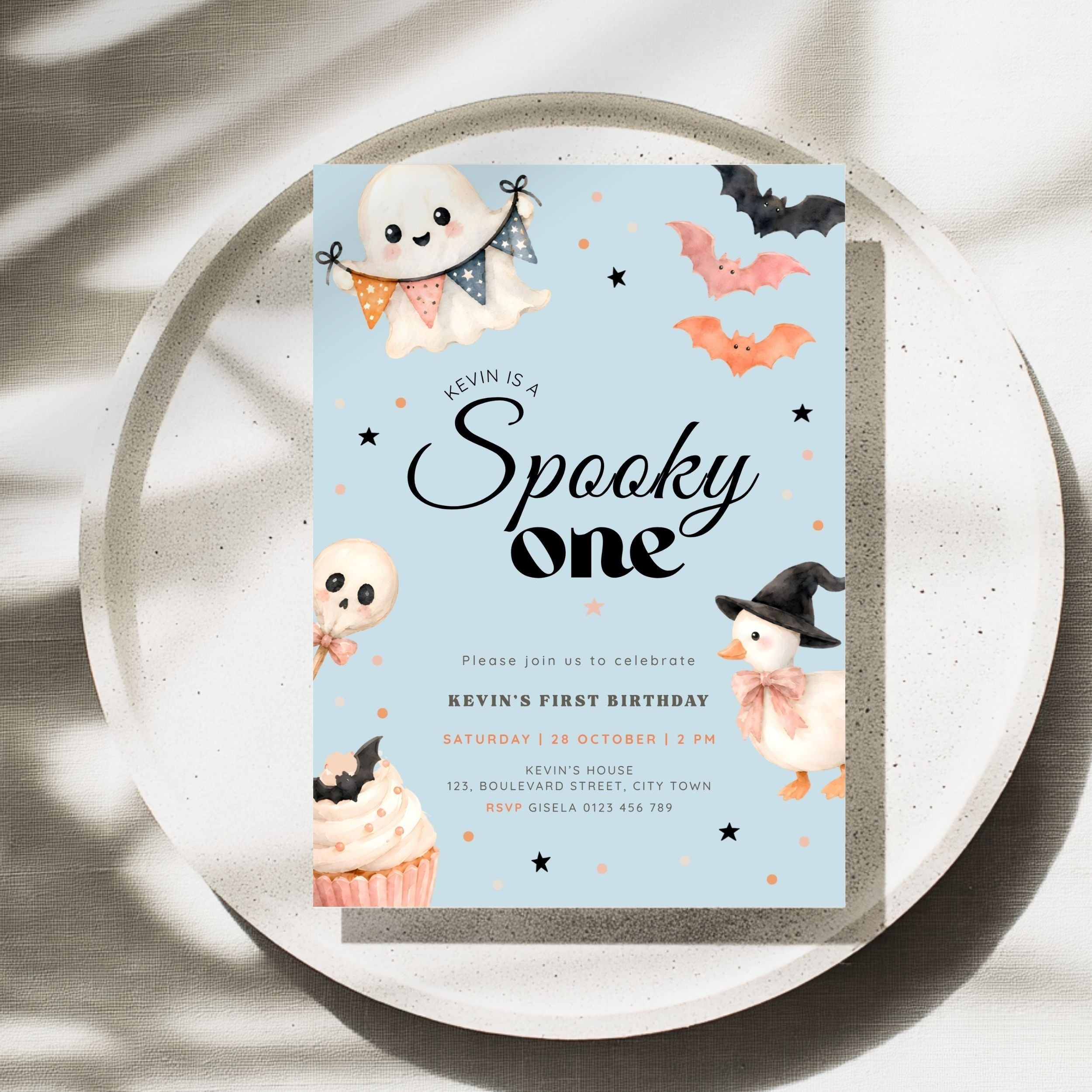 Halloween Blue Spooky One Birthday Invitation Boys