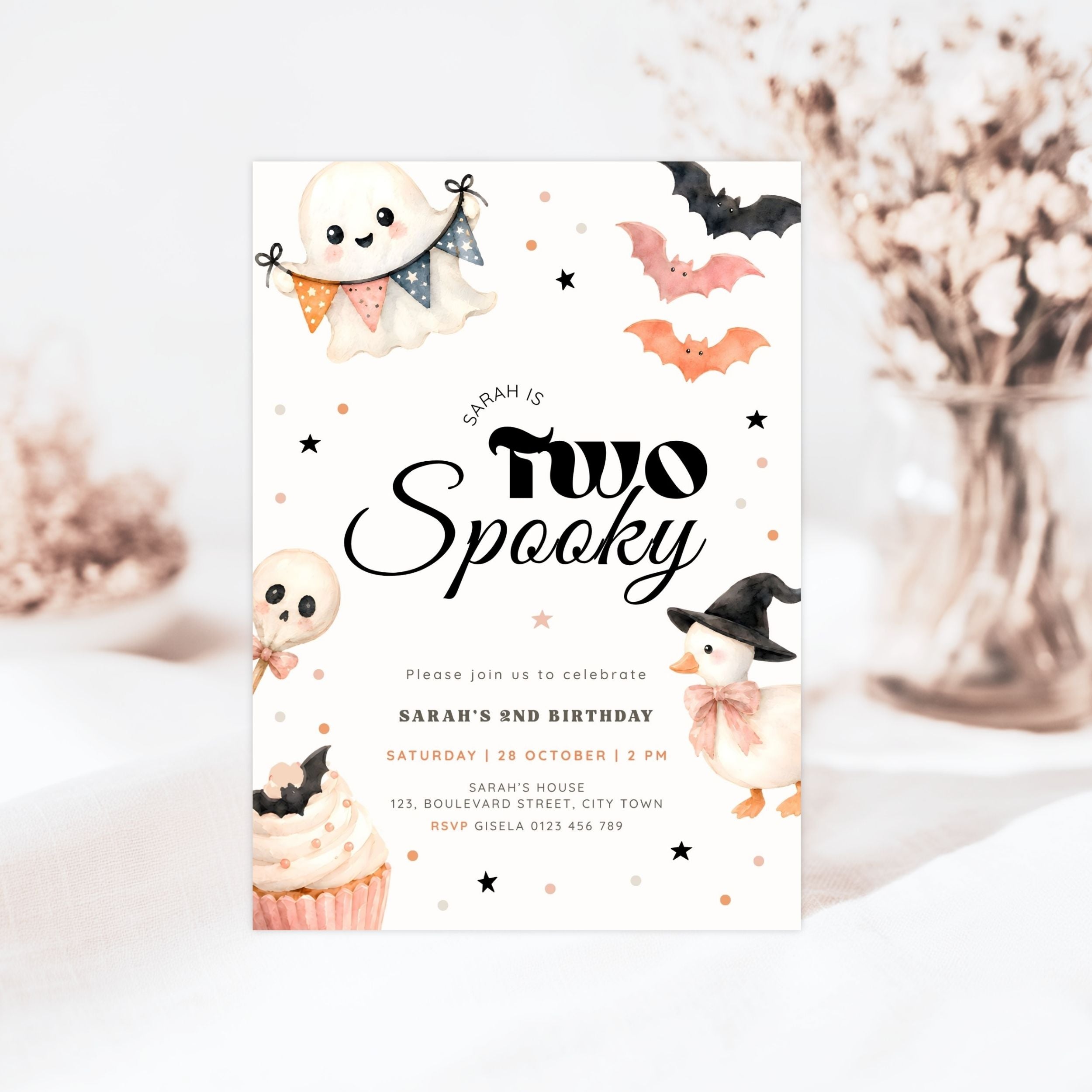 Halloween Two Spooky 2nd Birthday Invitation Template Girls