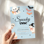 Halloween Blue Spooky One Birthday Invitation Boys