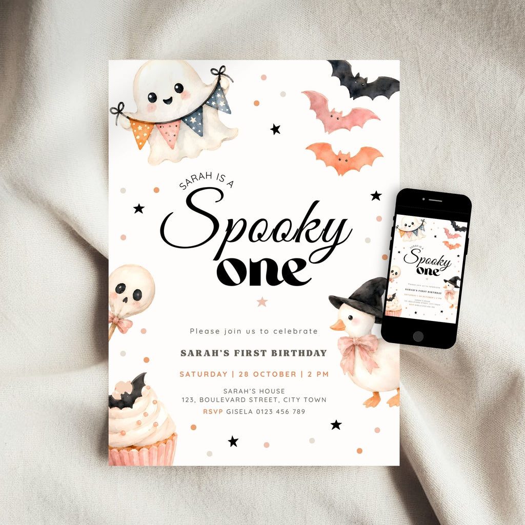 Halloween Spooky One Birthday Invitation Template Girls