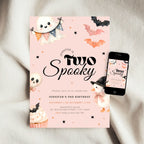 Halloween Pink Two Spooky Birthday Invitation Template Girls