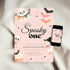 Halloween Pink Spooky One Birthday Invitation Girls