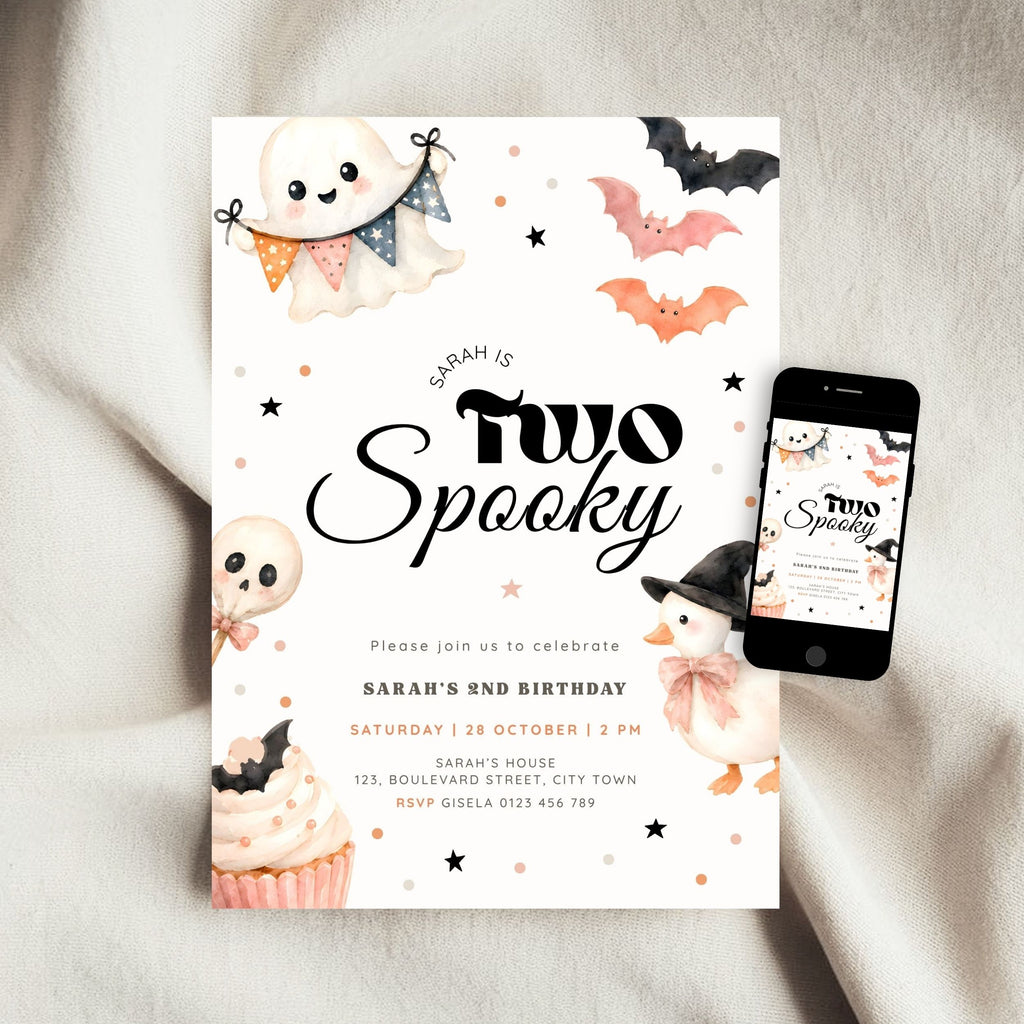Halloween Two Spooky 2nd Birthday Invitation Template Girls