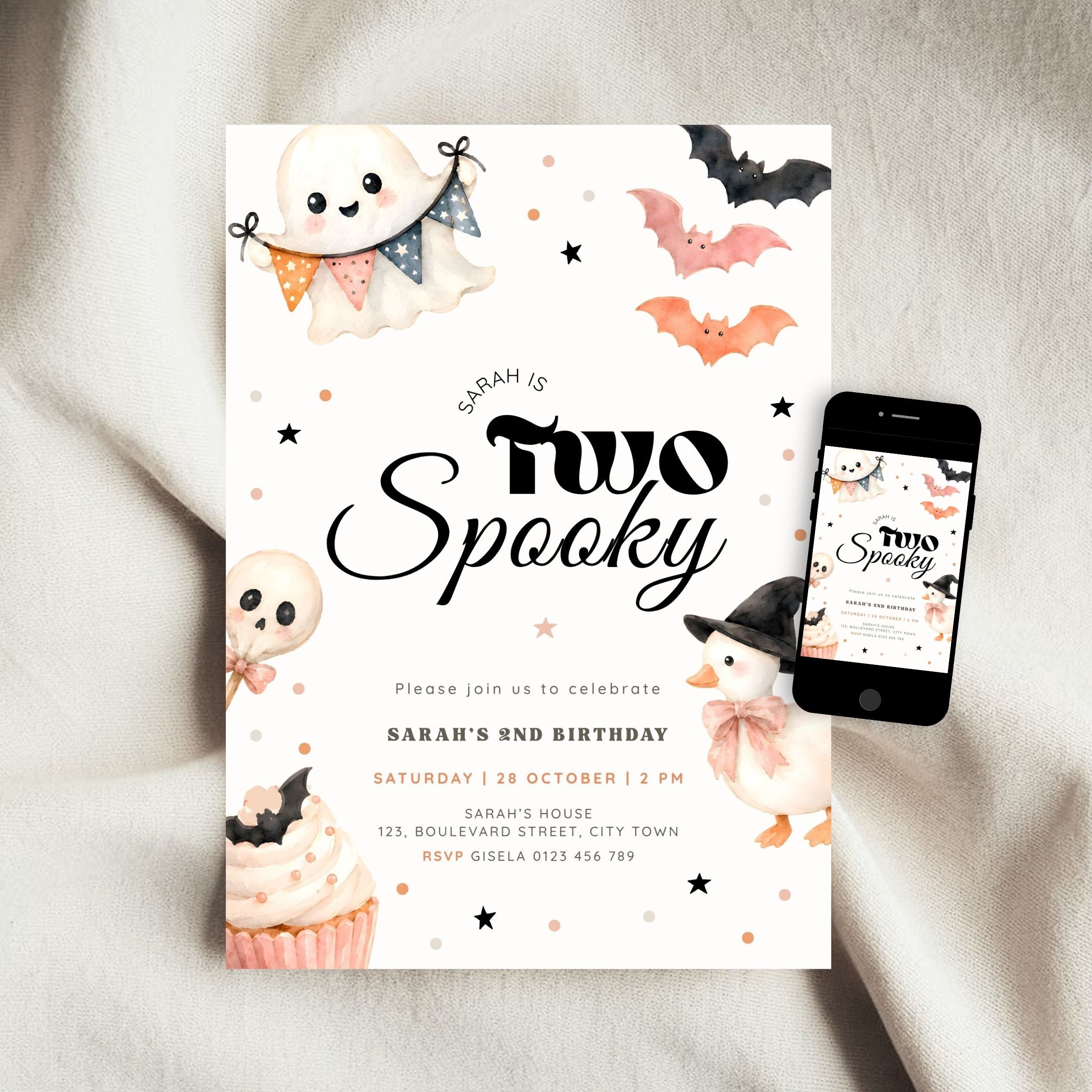 Halloween Two Spooky 2nd Birthday Invitation Template Girls