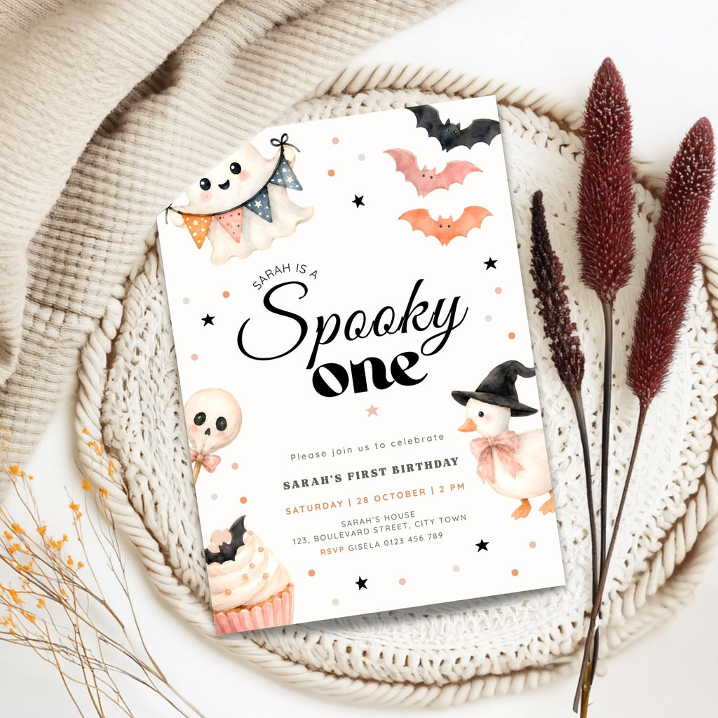 Halloween Spooky One Birthday Invitation Template Girls