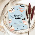 Halloween Blue Spooky One Birthday Invitation Boys