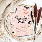 Halloween Pink Spooky One Birthday Invitation Girls